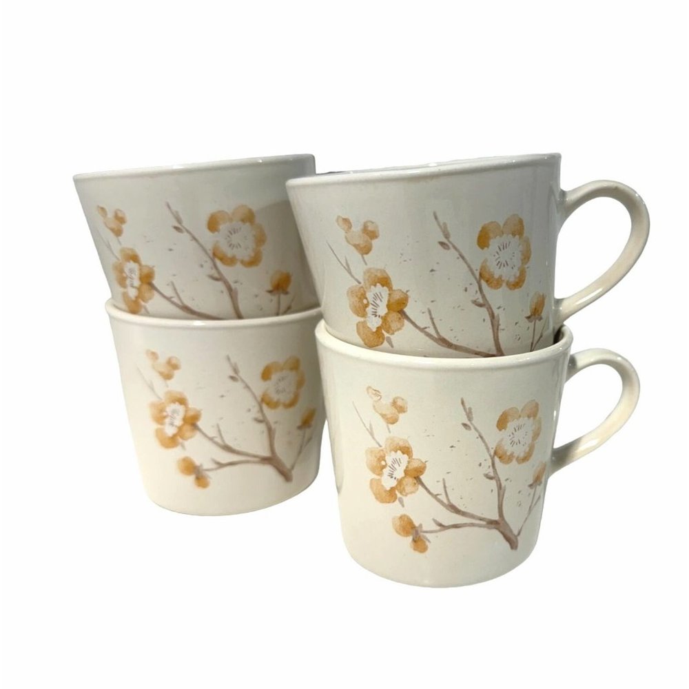 Vintage Charm: Set of 4 CorningWare Cornelle Cherry Blossom Mugs Great Condition